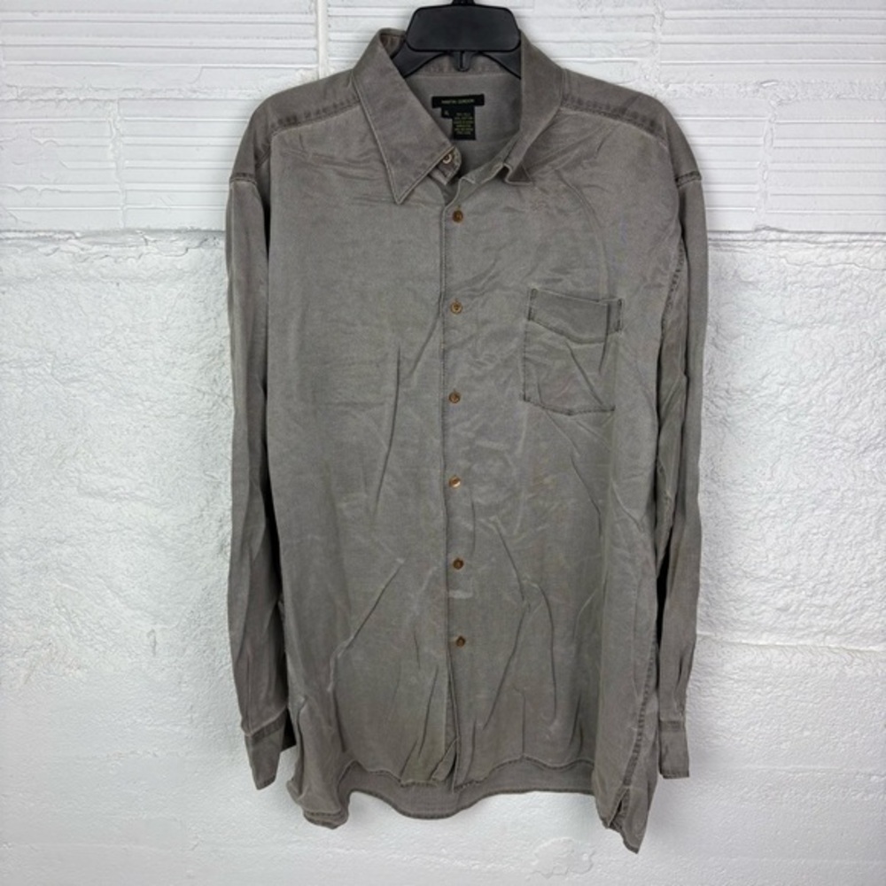 MARTIN GORDON Men's Gray Button-Up  cotton silk Shirt size XL